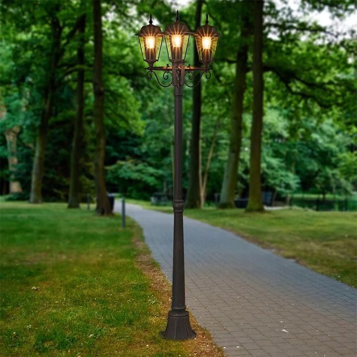 Lampa ogrodowa stojąca Słupek Latarnia 3x E27 LED 200 cm Retro