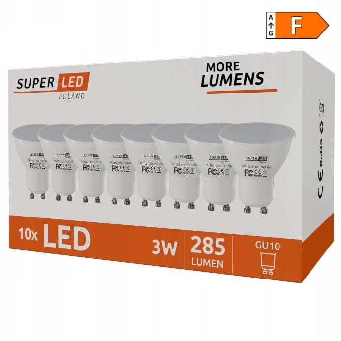 10x Żarówka LED GU10 3W Zimna
