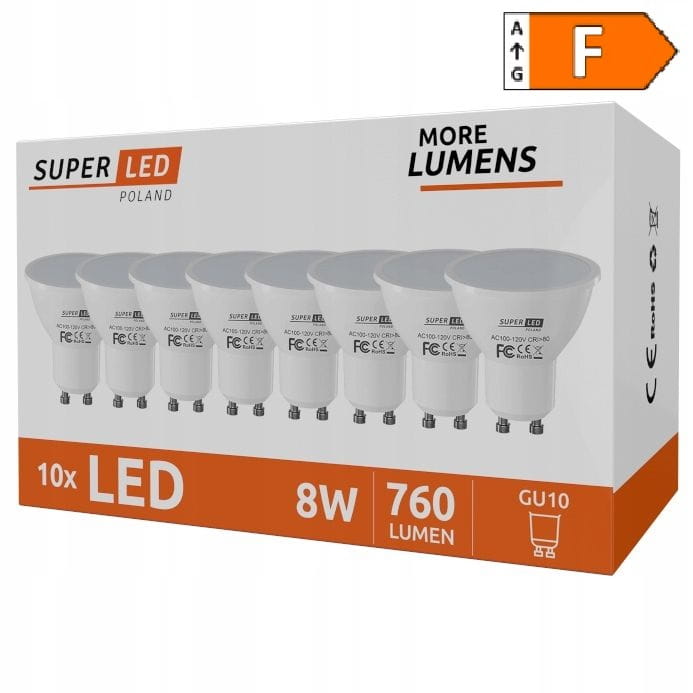 10x Żarówka LED GU10 8W biała ciepła
