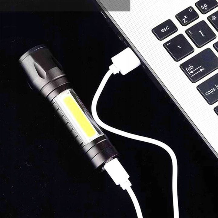 Latarka taktyczna LED 2w1 XPE+COB Akumulatorowa USB Zoom 4 funkcji