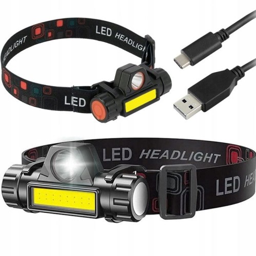Latarka czołowa LED USB 2w1 COB+XPE Super Mocna z magnesem