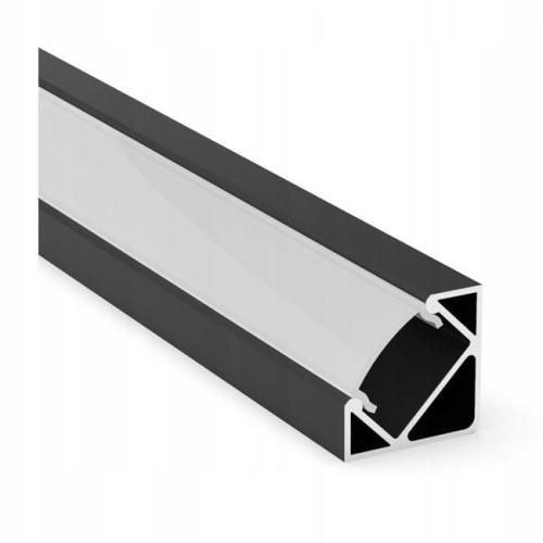 Profil LED aluminiowy do taśm narożny kątowy czarny 2m + klosz mleczny