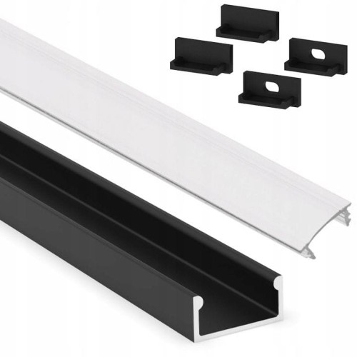 Profil LED aluminiowy do taśm natynkowy czarny 2m + klosz mleczny