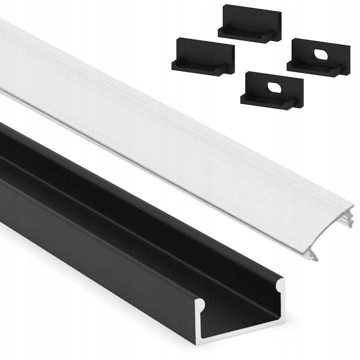 Profil LED aluminiowy do taśm natynkowy czarny 2m + klosz mleczny