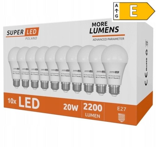 10x Żarówka LED E27 A70 20W Biała Ciepła SuperLED