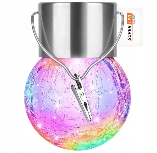 Lampa Ogrodowa LED Solarna Kula Wisząca Szklana Girlanda RGB SuperLED
