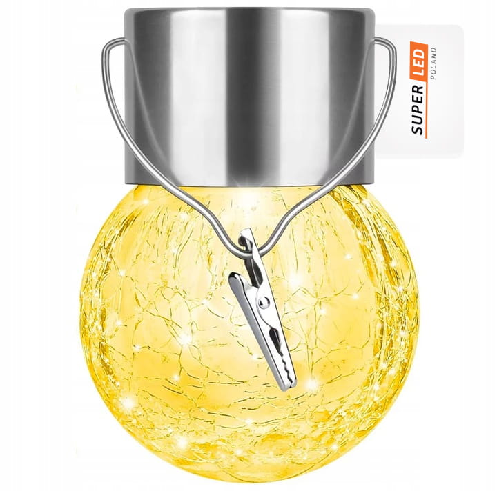 Lampa Ogrodowa LED Solarna Kula Wisząca Szklana Girlanda 3000K SuperLED