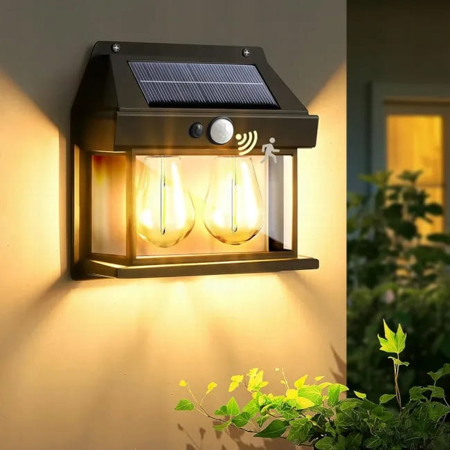 Lampa solarna LED elewacyjna podwójna kinkiet z czujnikiem filament