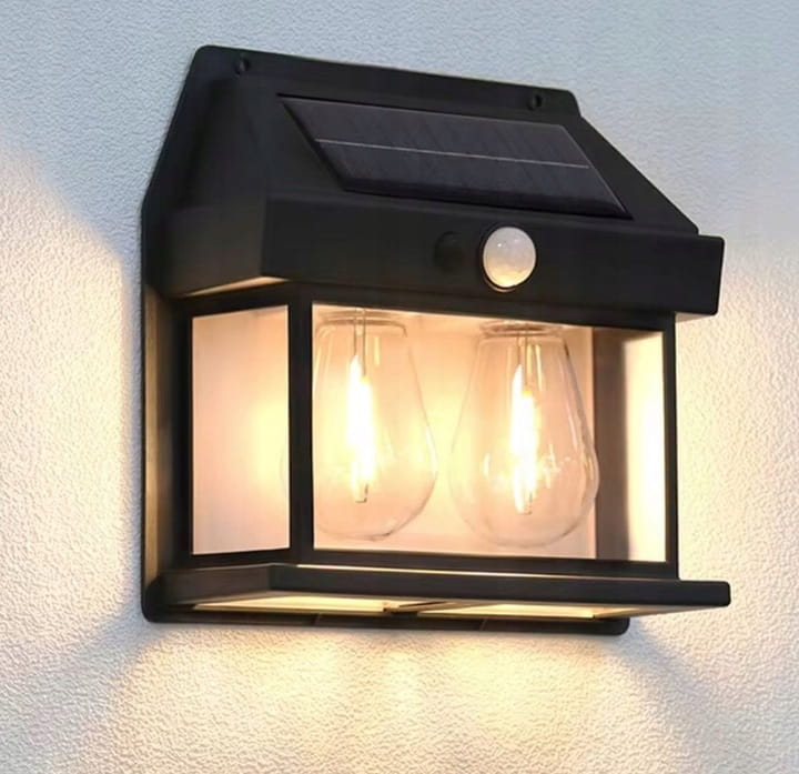 Lampa solarna LED elewacyjna podwójna kinkiet z czujnikiem filament