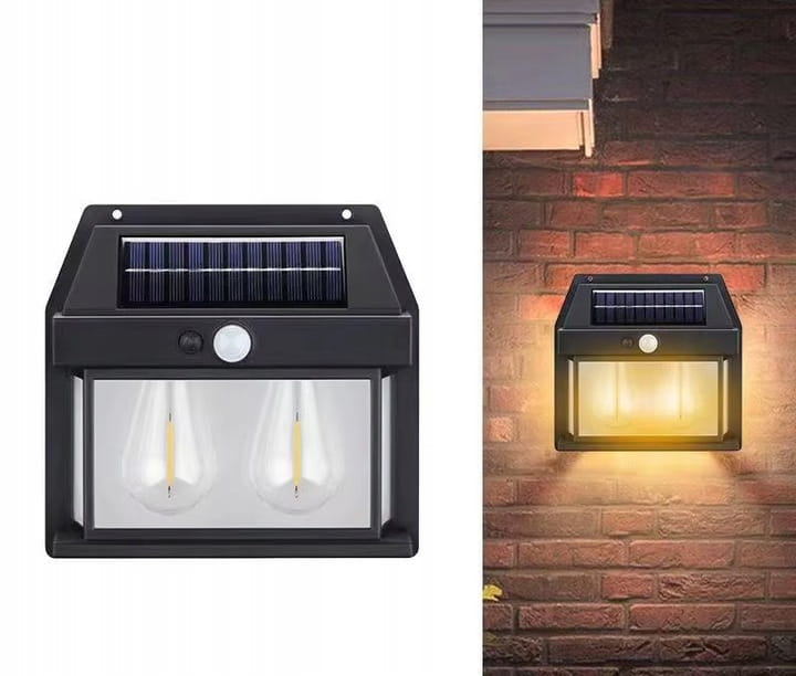 Lampa solarna LED elewacyjna podwójna kinkiet z czujnikiem filament