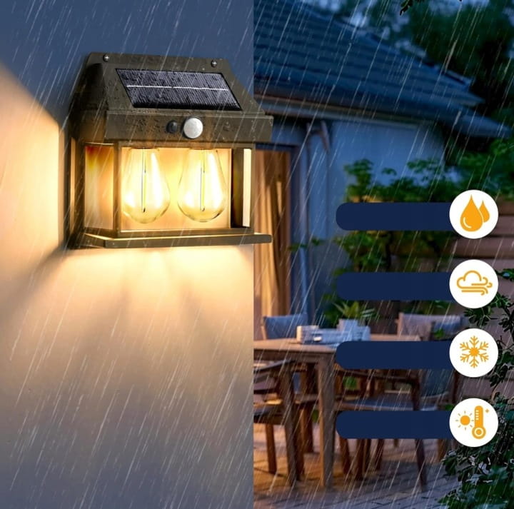 Lampa solarna LED elewacyjna podwójna kinkiet z czujnikiem filament