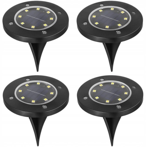 4x Lampa solarna LED ogrodowa Wbijana gruntowa dysk mocna czarnaOWA DYSK MOCNA CZARNA