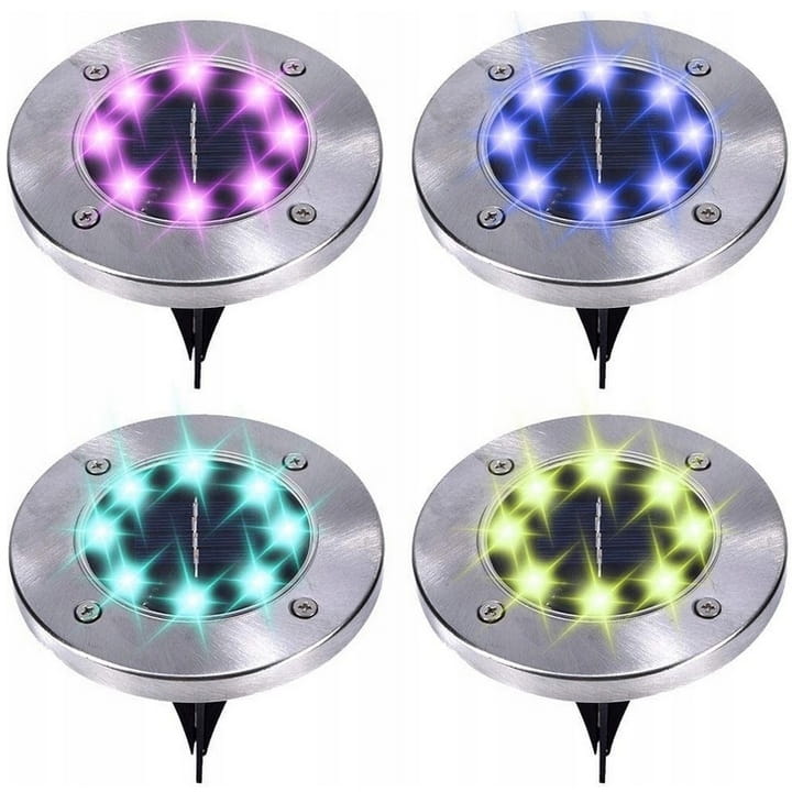 4x Lampa solarna LED RGB ogrodowa wbijana gruntowa dysk
