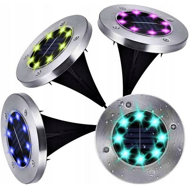 4x Lampa solarna LED RGB ogrodowa wbijana gruntowa dysk