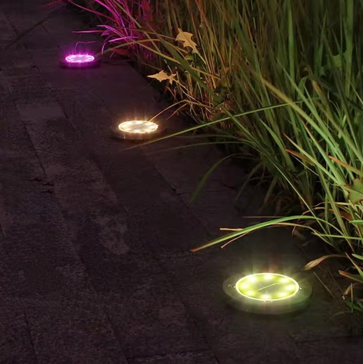 4x Lampa solarna LED RGB ogrodowa wbijana gruntowa dysk