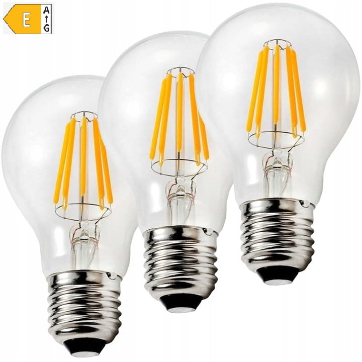 Zestaw 3x Żarówka LED E27 Filament 8W Edison Ozdobna biała ciepła