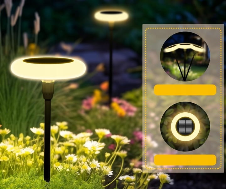 4x Lampa solarna LED ogrodowa wbijana 76 cm Lampki Grzybki 3000K