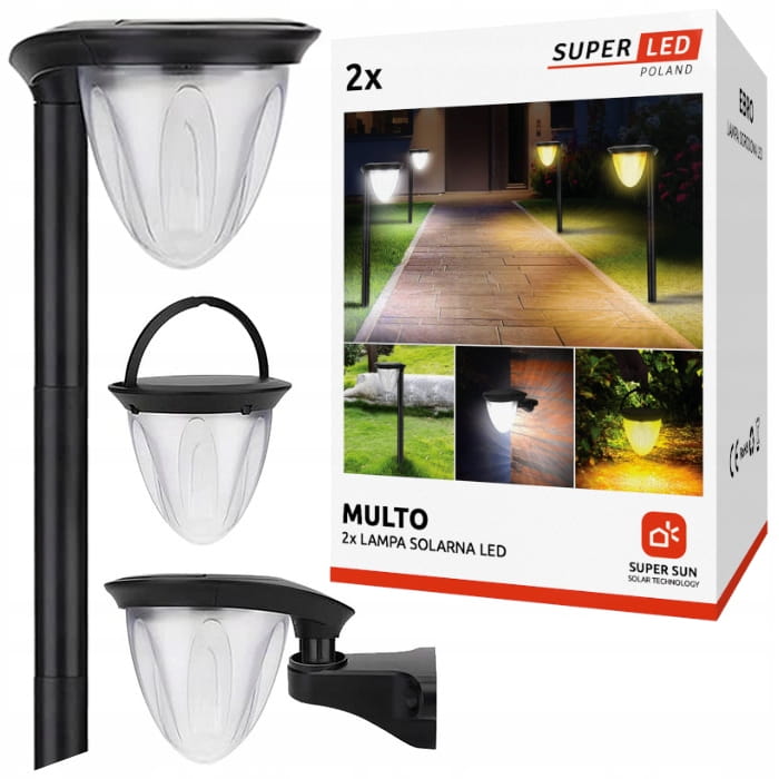 Zestaw 2x Lampa solarna LED wbijana ogrodowa PREMIUM ciepła SuperLED