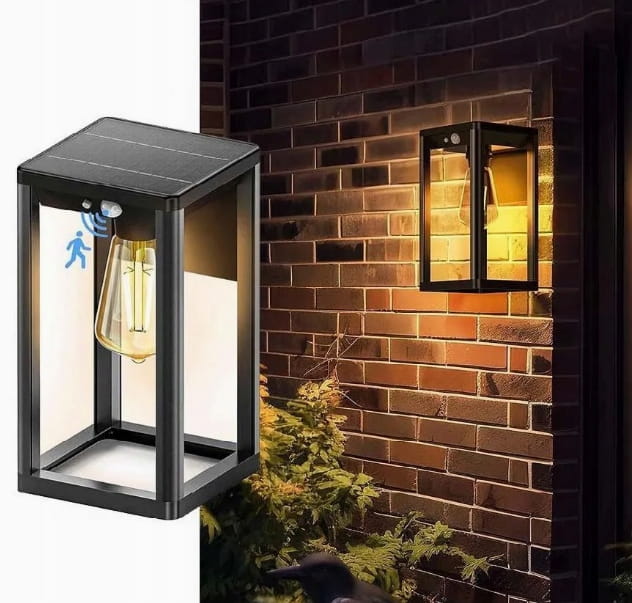 Lampa solarna LED elewacyjna kinkiet ogrodowy + żarówka Filament SuperLED