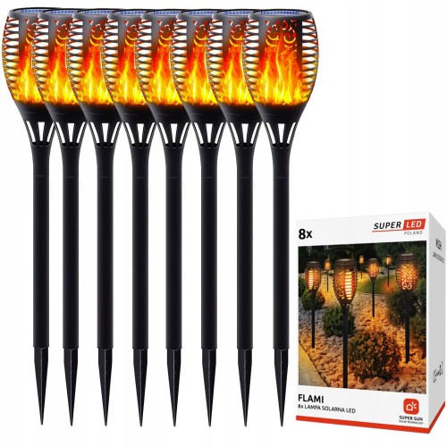 8x Lampa ogrodowa solarna LED LATARNIA POCHODNIA WBIJANA płomień 50cm