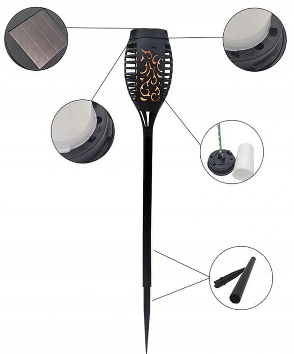 8x Lampa ogrodowa solarna LED LATARNIA POCHODNIA WBIJANA płomień 50cm