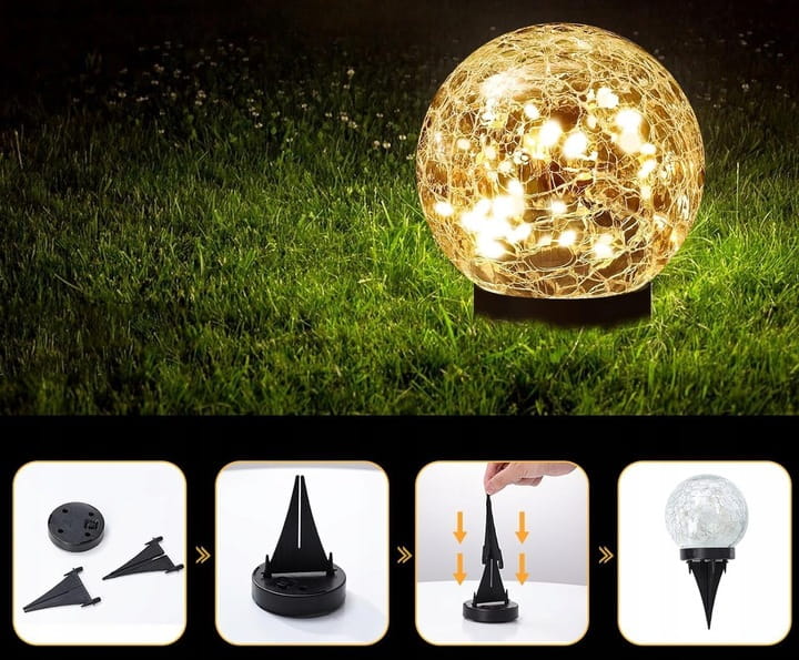 Lampa ogrodowa Kula solarna LED Szklana 15 cm Grube szkło wbijana naziemna