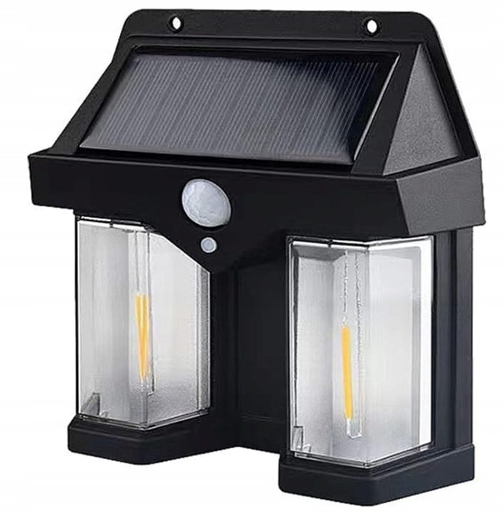 Lampa solarna LED elewacyjna podwójna kinkiet z czujnikiem filament