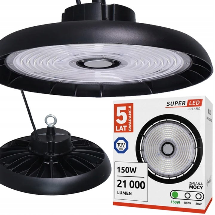 Lampa Przemysłowa LED High Bay UFO 150W 21000lm IP65 magazyn hala 5 lat gw