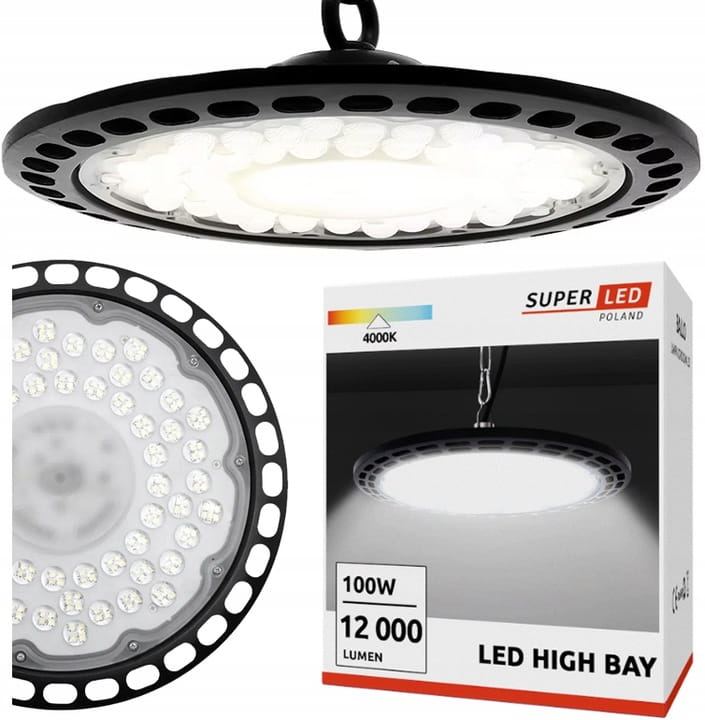 Lampa Przemysłowa LED High Bay UFO 100W 12000lm IP65 magazyn hala sklep