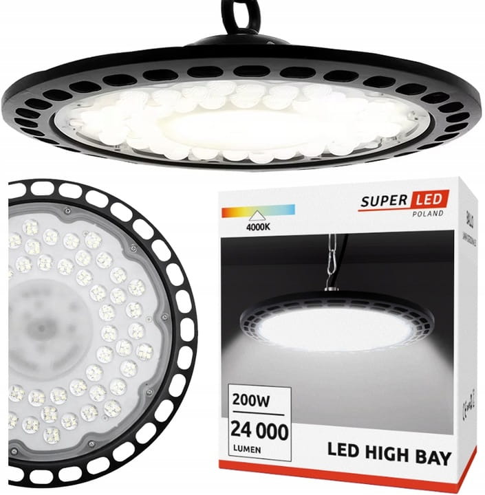 Lampa Przemysłowa LED High Bay UFO 200W 24000lm IP65 magazyn hala sklep
