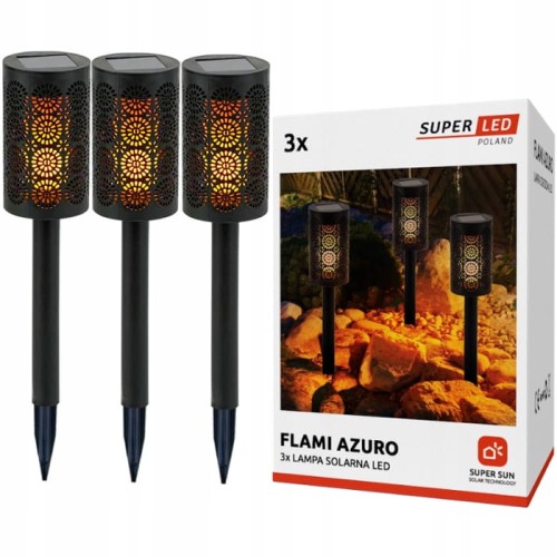 3x Lampa solarna LED ogrodowa POCHODNIA PŁOMIEŃ wbijana Ażurowa