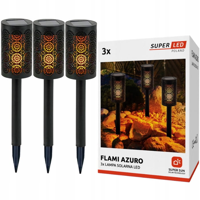 3x Lampa solarna LED ogrodowa POCHODNIA PŁOMIEŃ wbijana Ażurowa