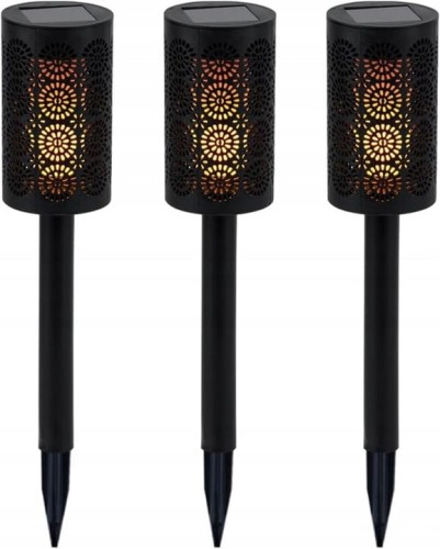 3x Lampa solarna LED ogrodowa POCHODNIA PŁOMIEŃ wbijana Ażurowa