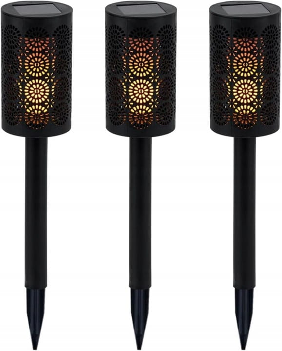 3x Lampa solarna LED ogrodowa POCHODNIA PŁOMIEŃ wbijana Ażurowa