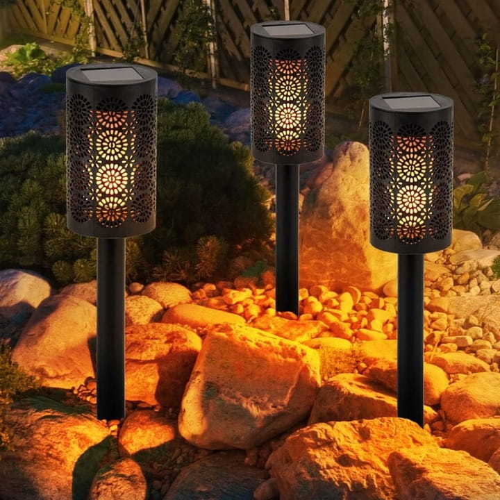 3x Lampa solarna LED ogrodowa POCHODNIA PŁOMIEŃ wbijana Ażurowa