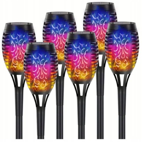 6x Lampa ogrodowa solarna RGB LED LATARNIA POCHODNIA WBIJANA płomień RGB