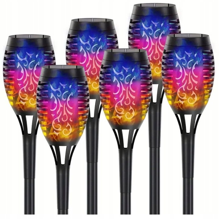 6x Lampa ogrodowa solarna RGB LED LATARNIA POCHODNIA WBIJANA płomień RGB