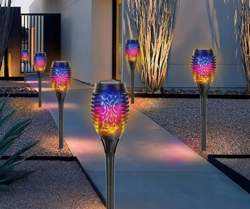 6x Lampa ogrodowa solarna RGB LED LATARNIA POCHODNIA WBIJANA płomień RGB