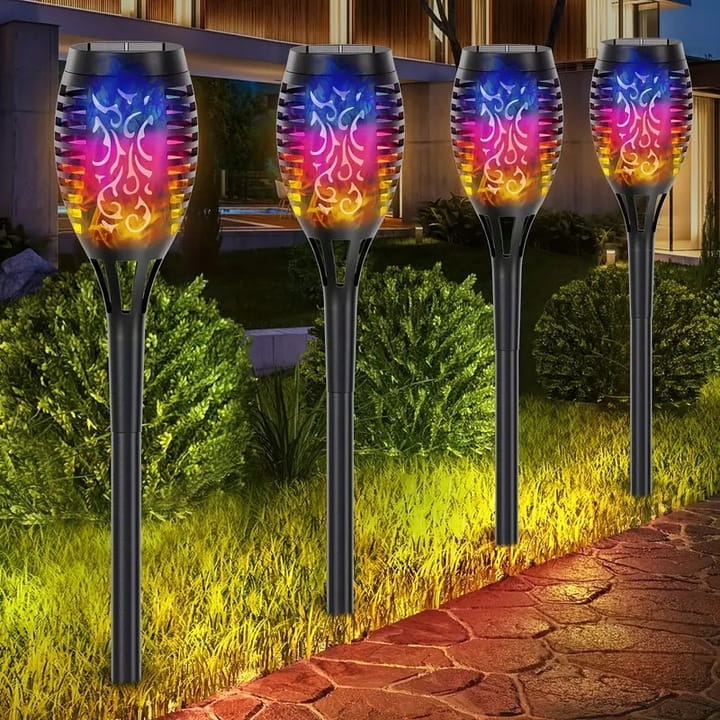 6x Lampa ogrodowa solarna RGB LED LATARNIA POCHODNIA WBIJANA płomień RGB