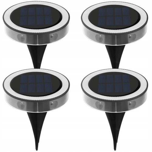 Zestaw 4x Lampa solarna LED wbijana gruntowa ogrodowa Dysk podwójne LED