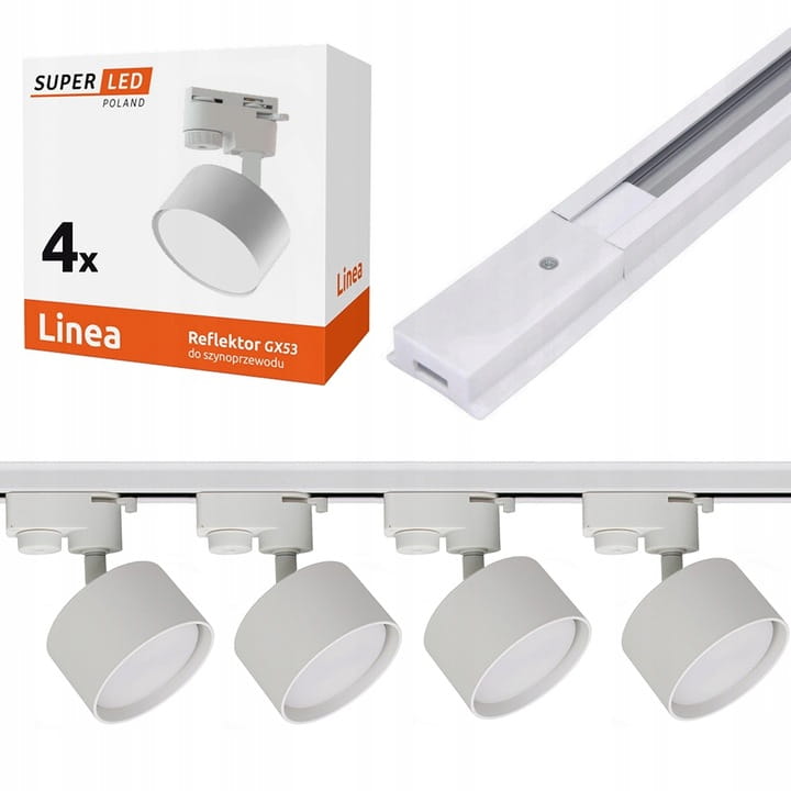Zestaw Szynoprzewód Szyna 1-fazow1 2m + 4x reflektor GX53 SuperLED