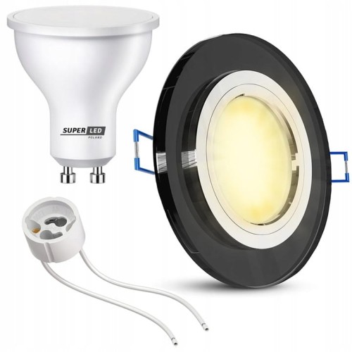Zestaw Oprawa halogenowa GU10 SZKLANA + Żarówka GU10 LED 6W + gniazdo