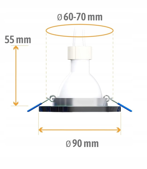 Zestaw Oprawa halogenowa GU10 SZKLANA + Żarówka GU10 LED 6W + gniazdo