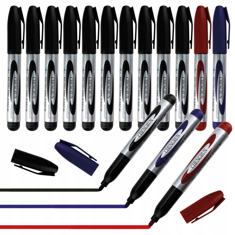 Marker permanentny flamaster czarny czerwony niebieski Vergionic 12 szt.