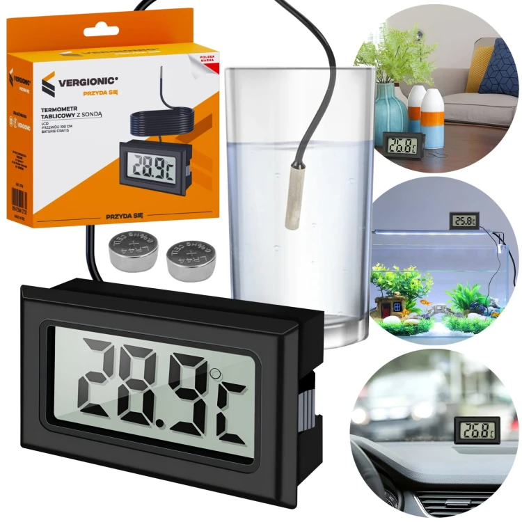 TERMOMETR ELEKTRONICZNY TABLICOWY LCD Z SONDĄ CZUJNIK -50°C +110°C STOPNI