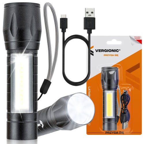VERGIONIC LATARKA TAKTYCZNA LED MOCNA AKUMULATOROWA ŁADOWANA USB WOJSKOWA
