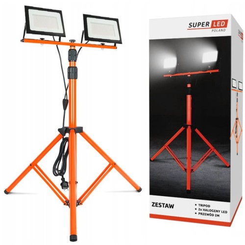 ZESTAW Statyw 1,6 m + Naświetlacz Halogen Budowlany 2x 50W LED 11000lm