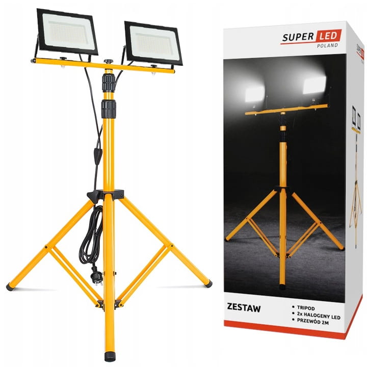 ZESTAW Statyw 1,6 m + Naświetlacz Halogen Budowlany 2x 50W LED 11000lm