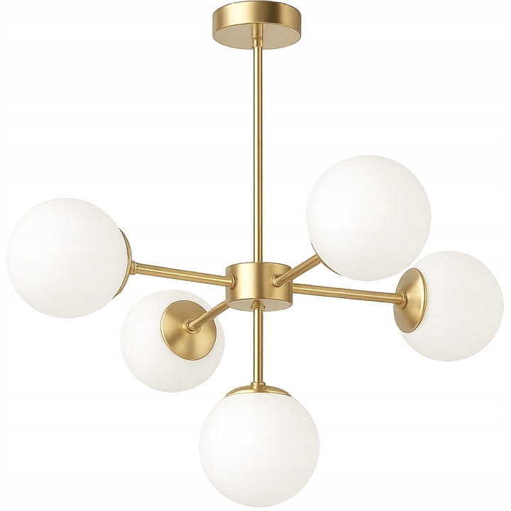 Lampa Wisząca Sufitowa Złota Żyrandol Białe Kule 5x LED E27