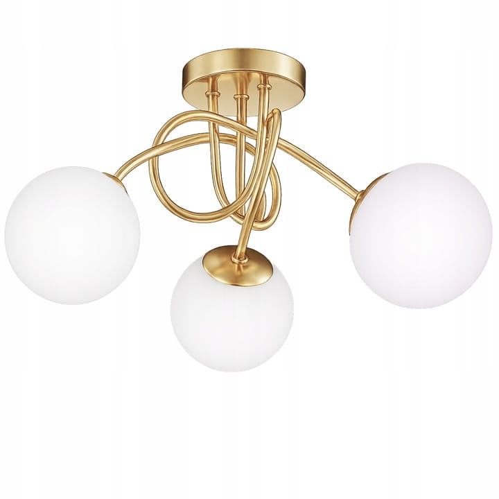 Lampa Wisząca Sufitowa Złota Żyrandol Białe Kule 3x LED E27